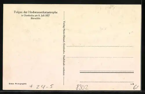 AK Berggiesshübel, Folgen der Hochwasserkatastrophe 1927, Zerstörte Bärmühle