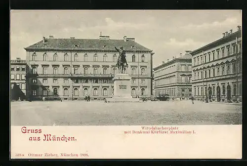 AK München, Wittelsbacher Platz mit Denkmal Kurfürst Maximilian I.