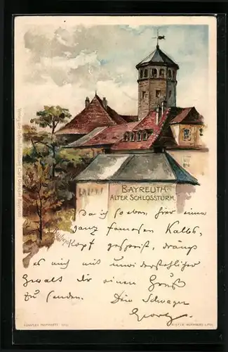 AK Bayreuth, Alter Schlossturm mit herbstlichen Bäumen