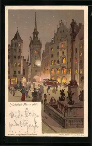 AK München, Marienplatz mit Strassenbahn