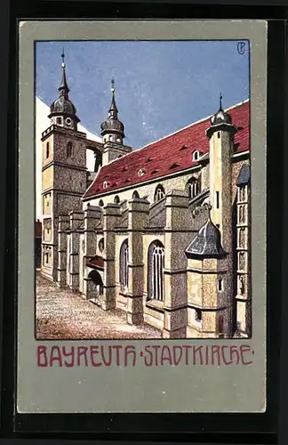 AK Bayreuth, Stadtkirche mit Platz