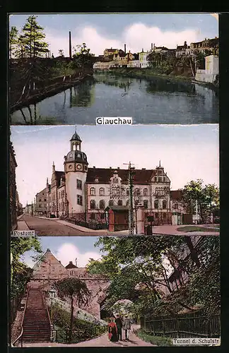 AK Glauchau, Postamt und Tunnel an der Schulstrasse