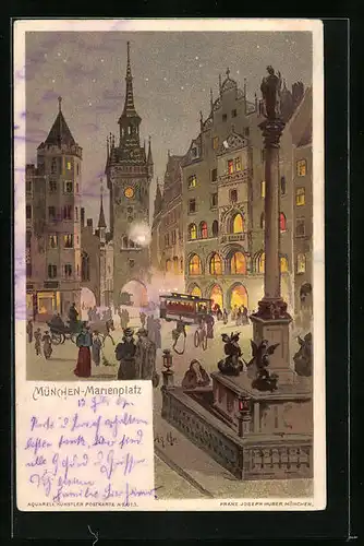AK München, Marienplatz mit Strassenbahn