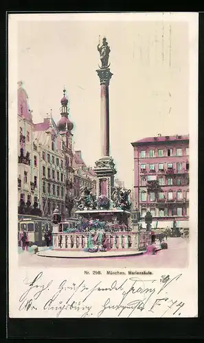 AK München, Mariensäule mit Strassenbahn