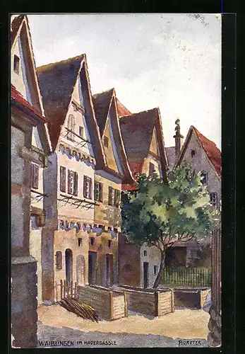 AK Waiblingen, Im Hadergässle mit alten Gebäuden