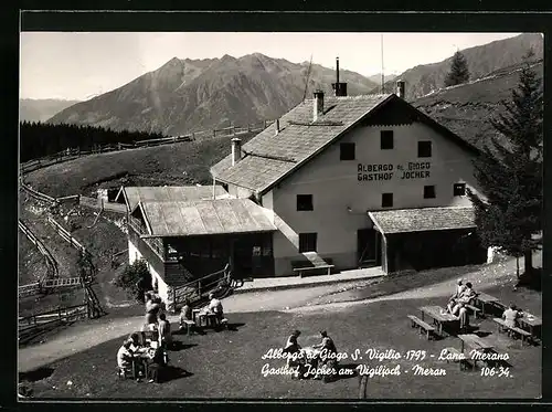 AK Lana-Meran, Gasthof Jocher am Vigiljoch mit Garten aus der Vogelschau