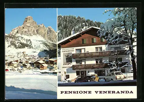 AK Corvara /Alta Badia, Pension Veneranda im Schnee, Teilansicht