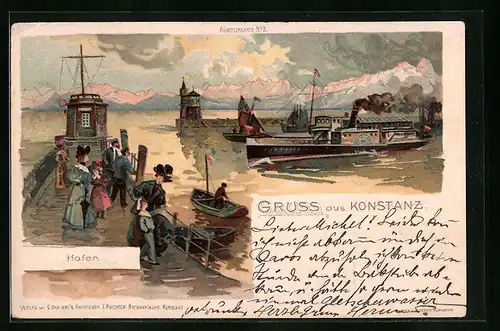 Lithographie Konstanz, Partie am Hafen
