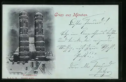 AK München, Frauenkirche im Winter