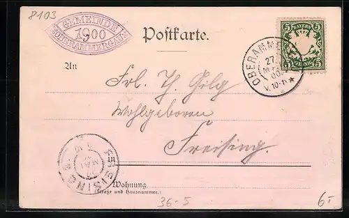 Künstler-AK Oberammergau, Passionsspiel 1900 - Ortspanorama mit Kofel, Passionstheater