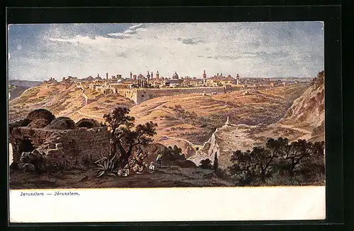 Künstler-AK Friedrich Perlberg: Jerusalem, Gesamtansicht mit Umgebung