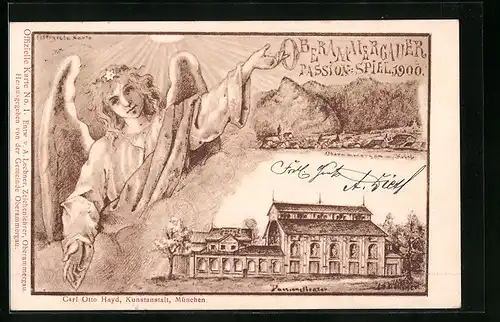 Künstler-AK Oberammergau, Passionsspiel 1900 - Engel, Passionstheater