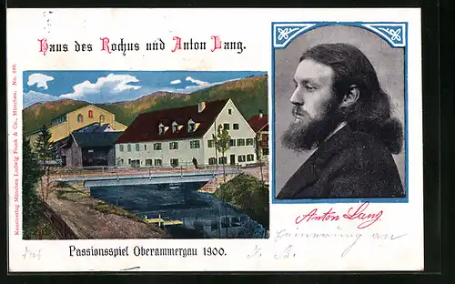 Künstler-AK Oberammergau, Haus des Rochus, Portrait des Christus-Darstellers Anton Lang