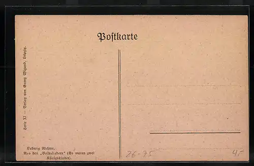 Künstler-AK Ludwig Richter: Aus den Volksliedern - Es waren zwei Königskinder