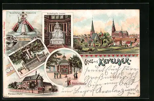 Lithographie Kevelaer, Klarissen-Kloster, Gnaden-Kapelle, Innenansicht