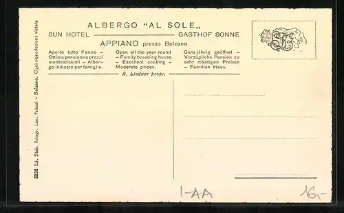 AK Appiano pr. Bolzano, Albergo al Sole