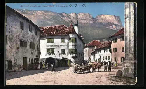 AK St. Pauls in Ueberetsch, Strassenpartie mit Gasthof Schwarzer Adler