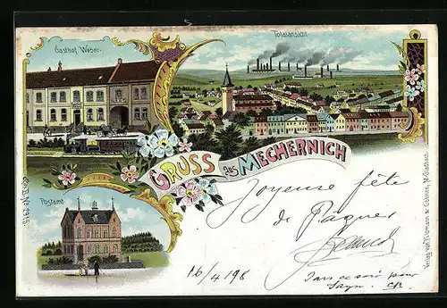 Lithographie Mechernich, Totalansicht mit Gasthof Weber