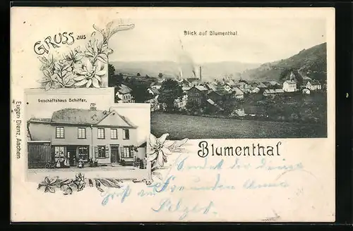 AK Blumenthal i. Eifel, Totalansicht mit Geschäftshaus Schiffer