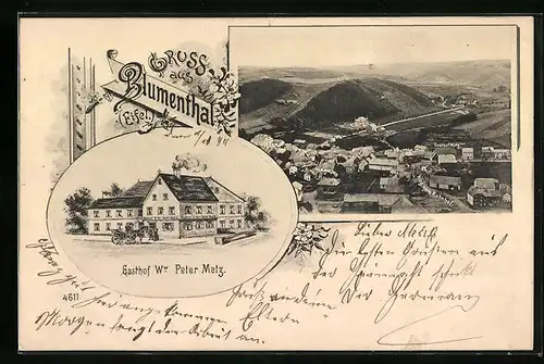 AK Blumenthal / Eifel, Ortsansicht mit Gasthof Metz