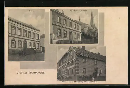 AK Marmagen, Ortsansicht mit Schule und Gasthaus Schmidt