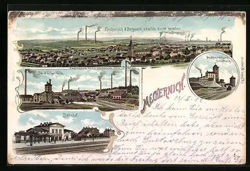 Lithographie Mechernich, Totalansicht mit Bahnhof