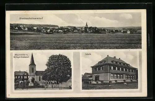 AK Blankenheimerdorf, Panorama, Schule, Pfarrkirche mit Kriegerdenkmal