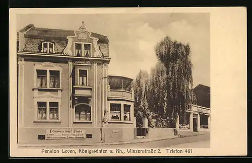 AK Königswinter /Rh., Pension Leven in der Winzerstrasse 2 - Strassenansicht