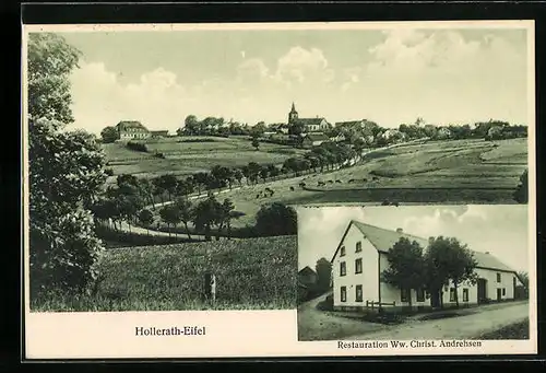 AK Hollerath /Eifel, Panorama mit Landstrasse, Gasthaus Ww. Christ. Andrehsen