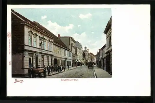 AK Burg, Schartauer Strasse mit Hirsch-Apotheke