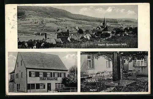AK Markt-Schnaittach i. Mtfr., Totalansicht mit Gasthaus und Garten