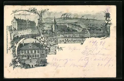 Künstler-AK Mechernich, Ortsansicht mit Gasthof Weber
