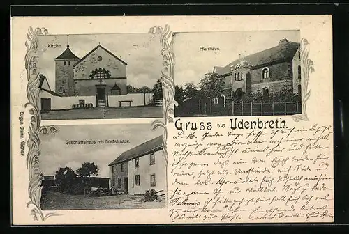 AK Udenbreth, Ortsansicht mit Kirche und Pfarrhaus