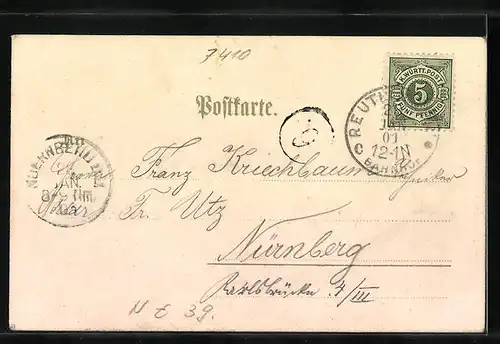 Lithographie Reutlingen, Totalansicht mit Ebenezer Kapelle