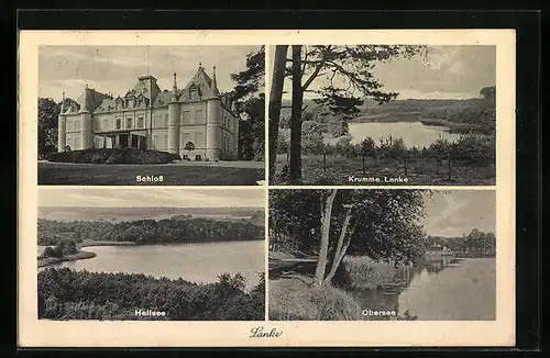 AK Lanke, Ortsansichten mit Schloss, Obersee und Krumme Lanke