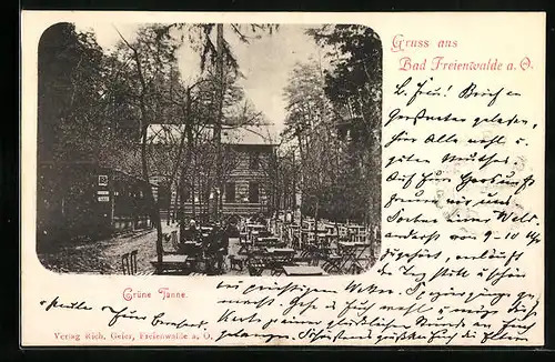 AK Bad Freienwalde a. O., Gasthaus Grüne Tanne mit Terrasse