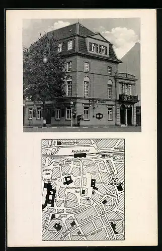 AK Bonn, Hotel Traube in der Meckenheimerstrasse 18, Stadtplan