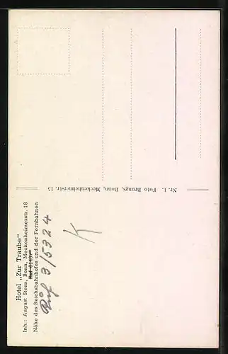 AK Bonn, Hotel Traube in der Meckenheimerstrasse 18, Stadtplan