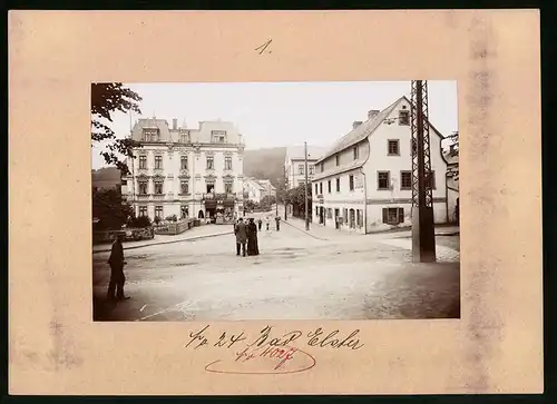 Fotografie Brück & Sohn Meissen, Ansicht Bad Elster, Albertstrasse mit Hotel Parzival, Handlung Otto Welkner