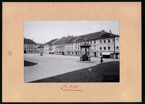 Fotografie Brück & Sohn Meissen, Ansicht Kamenz i. Sa., Markt mit Hotels zum Goldnen Hirsch, zum goldn. Stern, Geschäfte