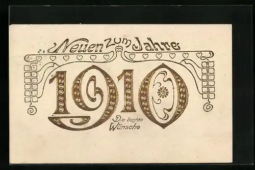Präge-AK Glückwünsche zum Neujahr 1910