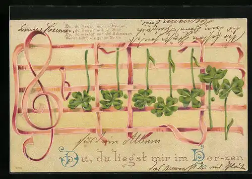 Präge-AK Noten aus Kleeblättern, Du liegst mir im Herzen