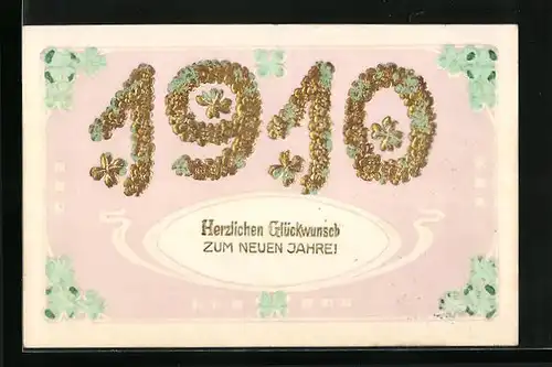 Präge-AK Glückwünsche zum Neujahr 1910
