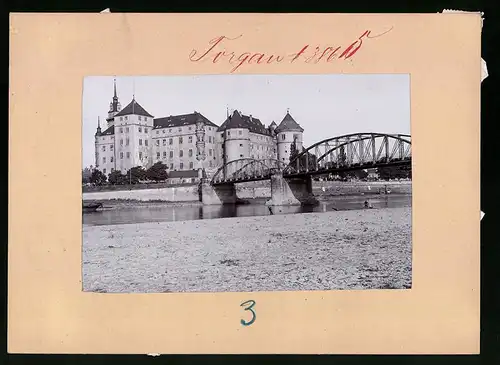 Fotografie Brück & Sohn Meissen, Ansicht Torgau, Blick auf Schloss Hartenfels mit der Elbebrücke