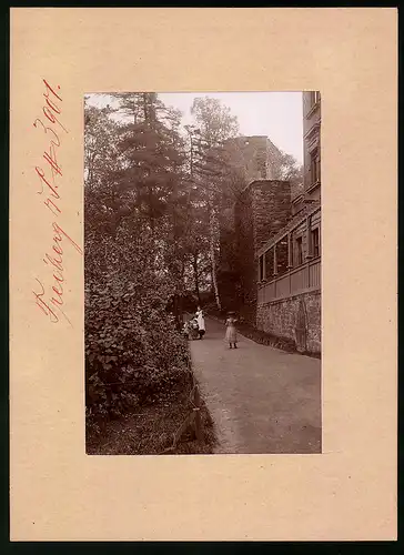 Fotografie Brück & Sohn Meissen, Ansicht Freiberg i. Sa., Partie am Wallgraben, Kindermädchen mit Kindern