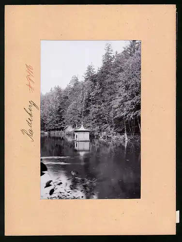 Fotografie Brück & Sohn Meissen, Ansicht Radeberg, Augustusbad am Schwanenteich mit Schwanenhäuschen