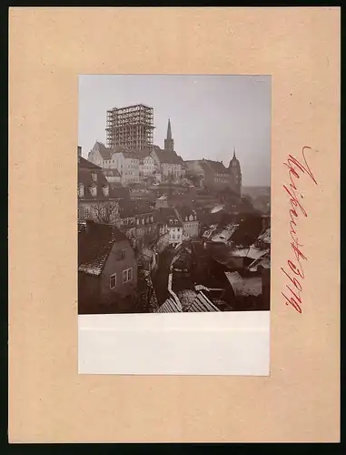 Fotografie Brück & Sohn Meissen, Ansicht Meissen i. Sa., Schlossberg mit dem Dom während des Umbaus
