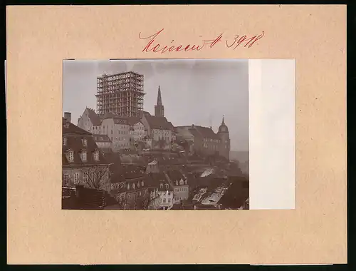 Fotografie Brück & Sohn Meissen, Ansicht Meissen i. Sa., Blick auf dem Schlossberg mit dem Dom während des Umbaues