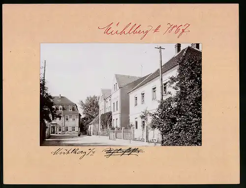 Fotografie Brück & Sohn Meissen, Ansicht Mühlberg / Elbe, Strassenansicht mit Wohnhäusern