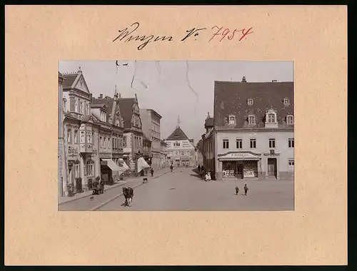 Fotografie Brück & Sohn Meissen, Ansicht Wurzen, Marktplatz mit Foto-Atelier Delling, Hotel & Geschäftshäuser mit Läden